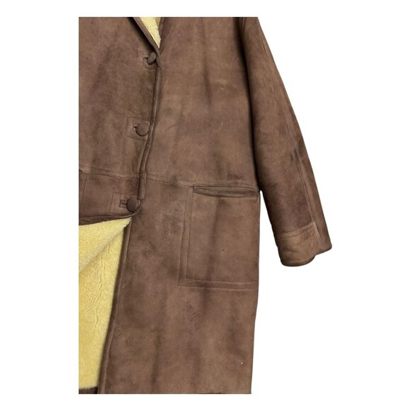 GENUINE SHEARLING Vintage 1970s SHEEP Skin Retro Heavy Winter Coat Womens Medium - Picture 9 of 9